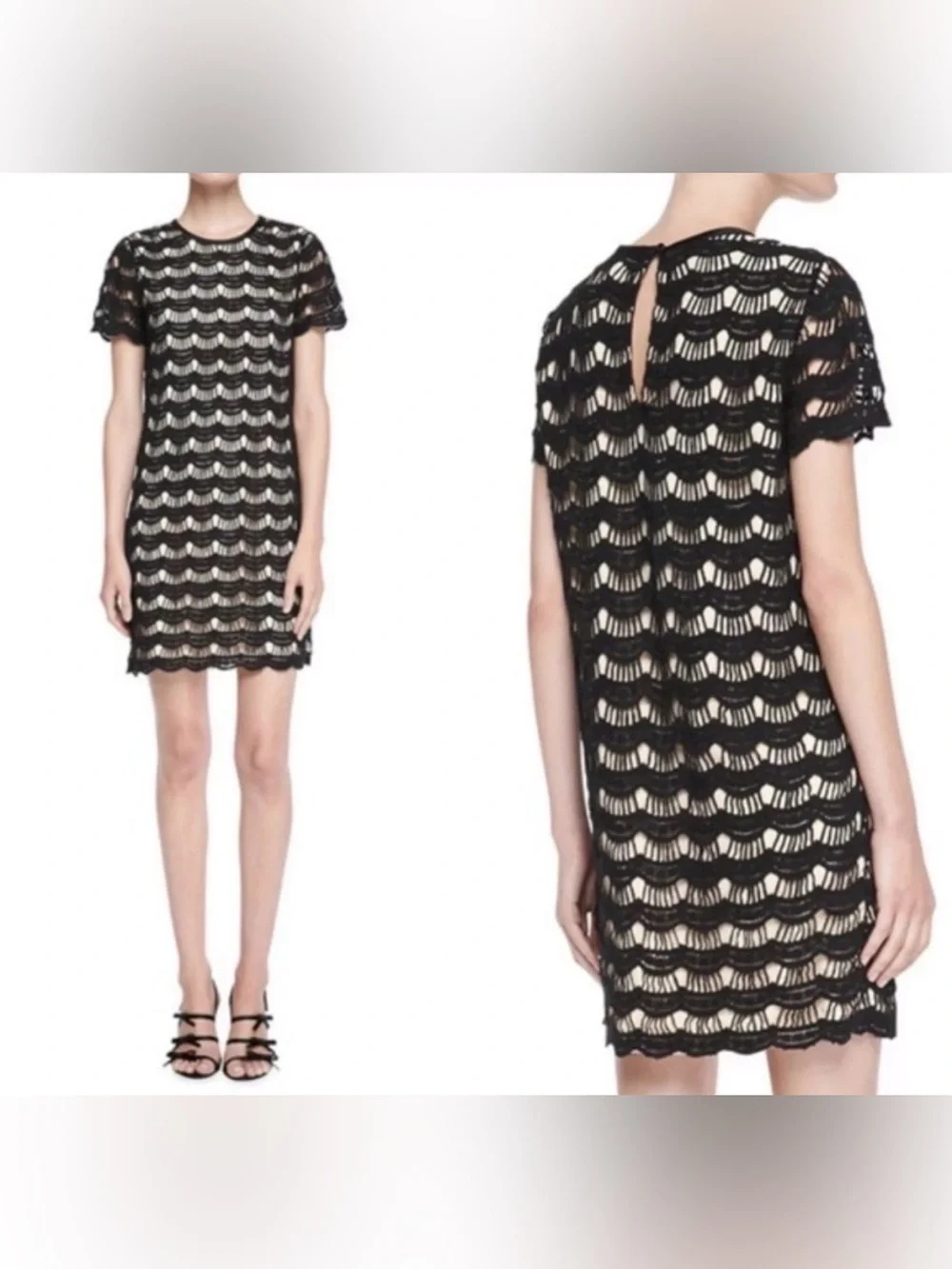 Kate Spade Virginia Black Scalloped Lace Shift Dress LBD Cocktail Crochet 10